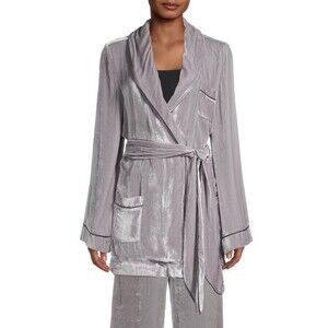 Sleeping With Jacques Bon Vivant Belted Platinum Silk Velvet Robe Size 0